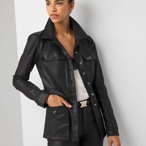 WHBM Women's Black Coated Denim Jacket Size Large